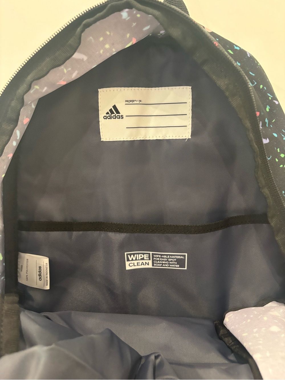 NWT Adidas kids Black Backpack with speckle/confetti design - Picture 4 of 5